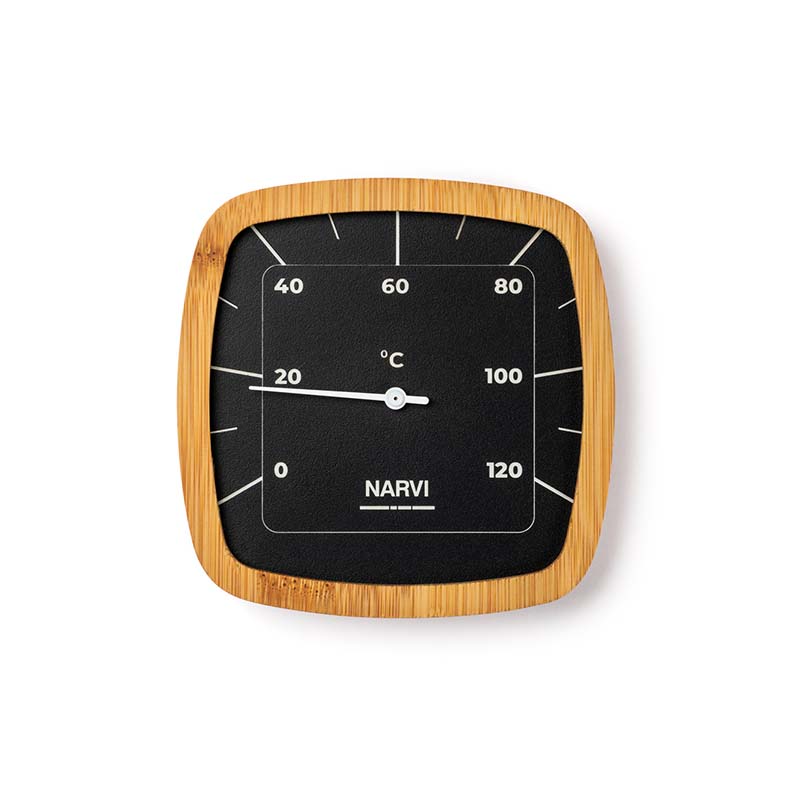 Termometer i sort alu. med bambus kant